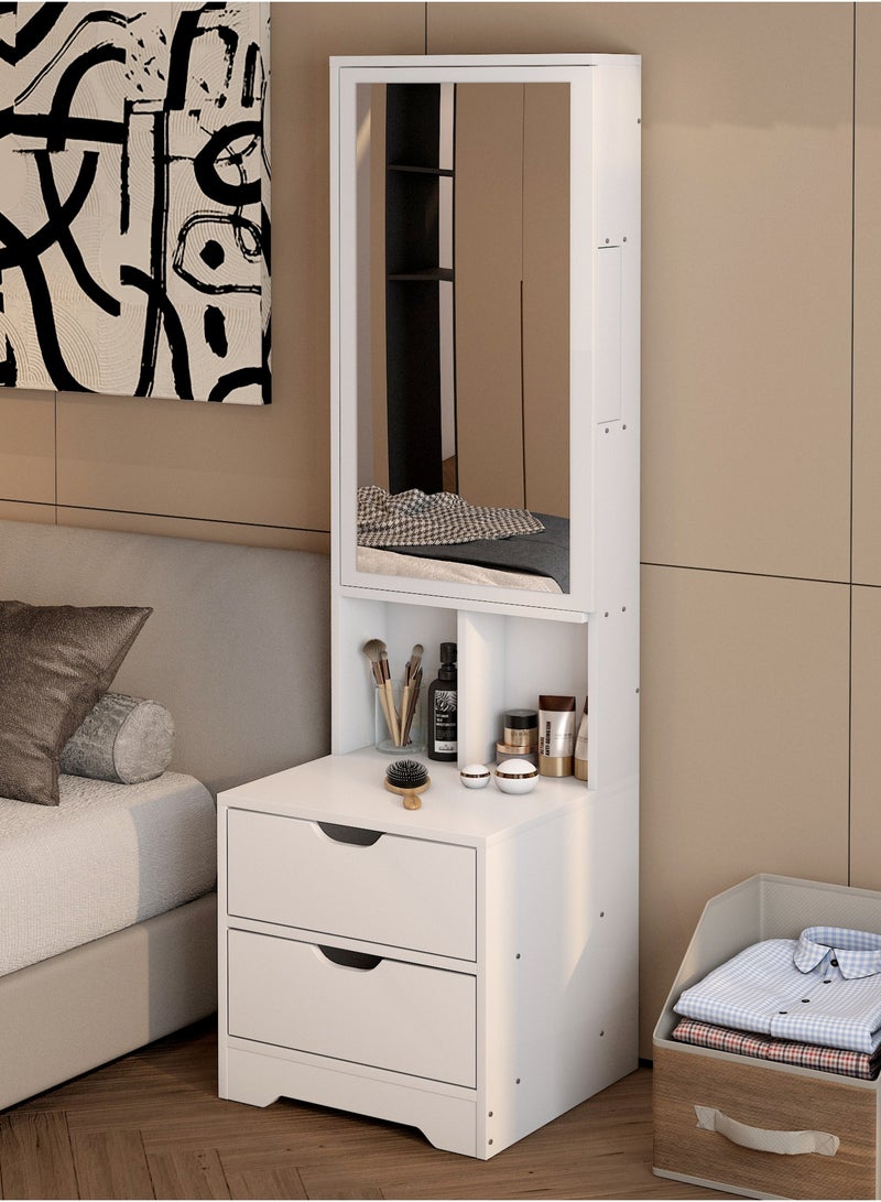 Dressing Table with Mirror, Bedside Table with Full Length Mirror, Makeup Vanity with 2 Storage Drawers, Open Shelves & Hidden Jewelry Organizer for Bedroom & Dressing Room, CT053, White - Image 1